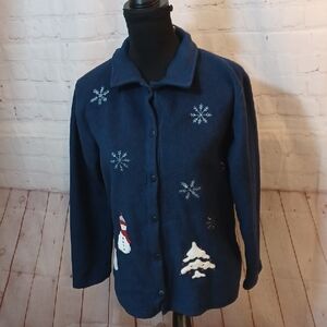 Nick & Sarah Blue  Snowman  Fleece  Cardigan W-Snowflake Buttons S